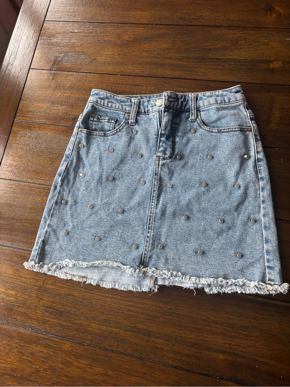 Studded Light Blue Denim Mini Skirt - Women's
